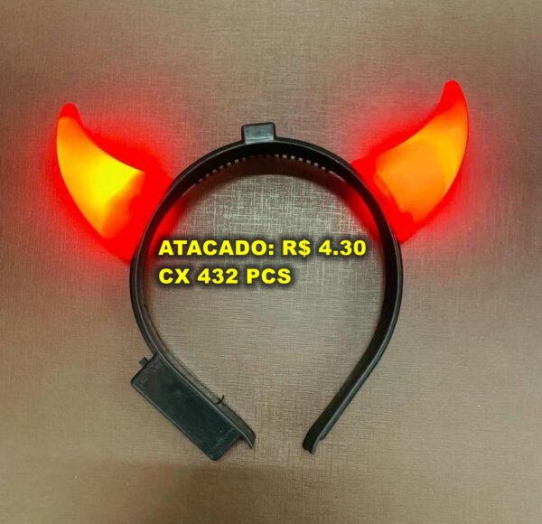 Arquinho arco Tiara de Diabinha chifrinho para Festa Halloween com Led