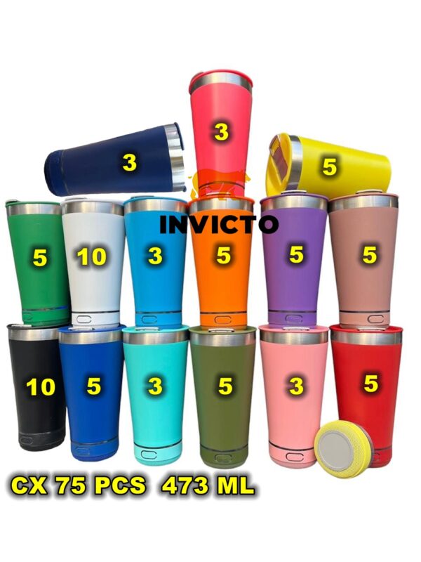 Copo Térmico 473ML Inox Com Caixa De Som Rgb Bluetooth Beer Música  (SEM LOGO)