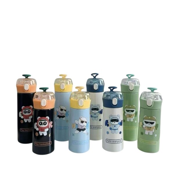 Garrafa Térmica Infantil Com Canudo Aço Inox  500ml Ursinhos Estilosos
