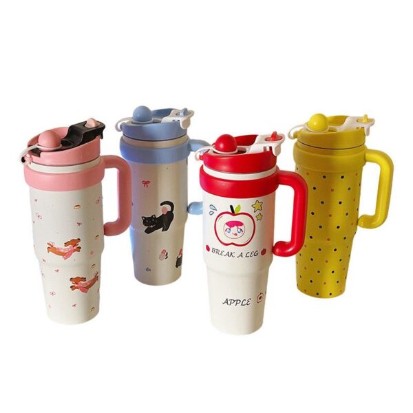 Copo Térmica Estampada De 900ml Com Tampa De Palha De Aço Inoxidável De Grande Capacidade