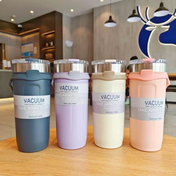 Copo Termico Parede Dupla  Em Inox 600ml Com Tampa E Alça