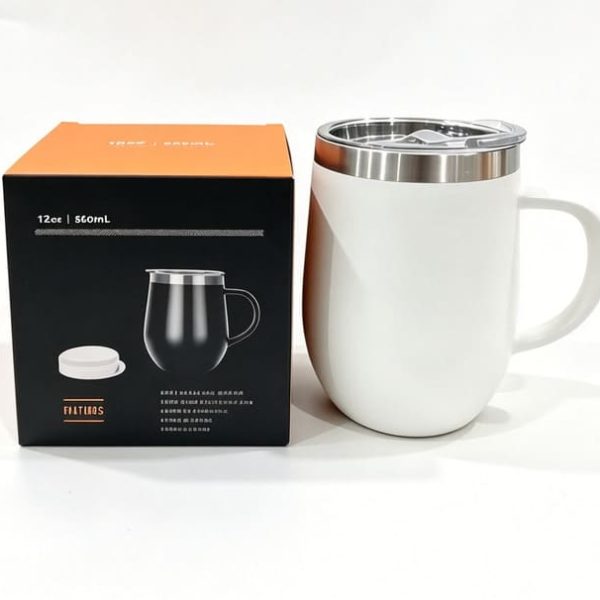 Copo de alça Cuia Térmica 350ml Em Inox Com Tampa e alças (SÓ BRANCO)