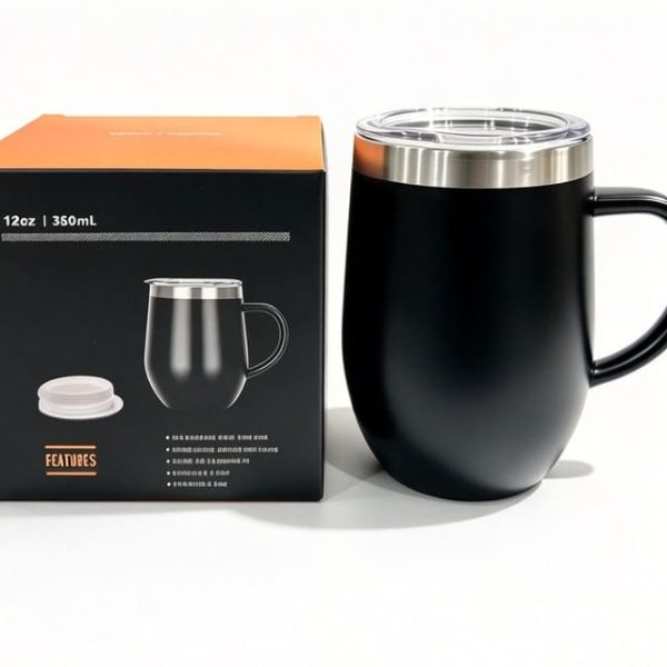 Copo de alça Cuia Térmica 350ml Em Inox Com Tampa e alças (SÓ PRETO)